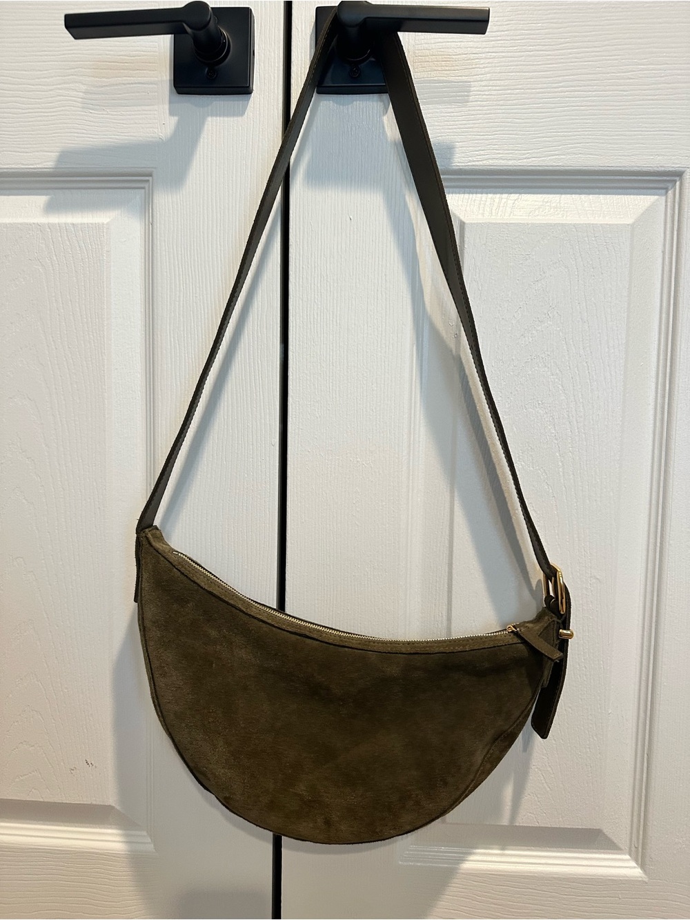 Madewell Olive Green Suede Crescent Crossbody Bag